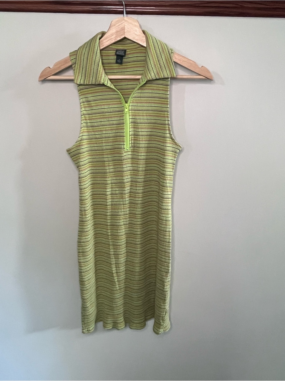 Wild Fable Lime Green Striped Quarter Zip Ribbed Sleeveless Mini Dress Small